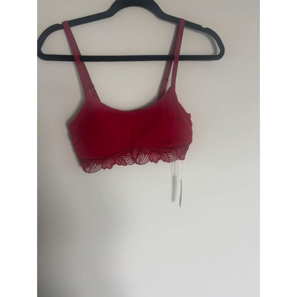 Adore Me Red Lace Trim Bralette Wireless Scoop Neck NWT